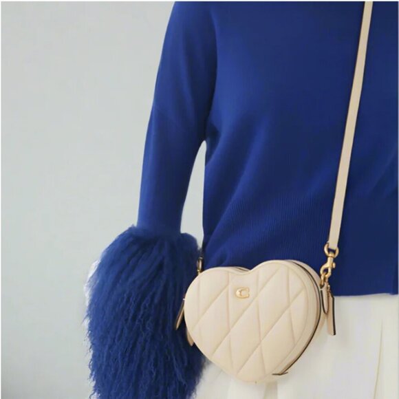 Coach Quilted Leather Heart Crossbody Small Shoulder Bag Ivory Brass CE725 Nappa - Picture 4 of 14